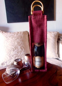 Jute Wine Bags with Wooden Handle & Clear Window