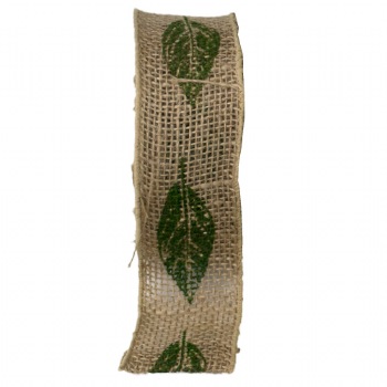 Wired Burlap Jute Ribbon with Leaf Print