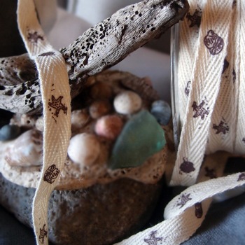 Cotton Ribbon with Brown Seashell Print