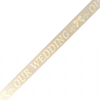 White with "Our Wedding" White Print Ribbon