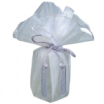 White Sheer Wrapper with Silver Edge w/ Tassel