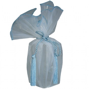White Sheer Wrapper with Light Blue Edge w/ Tassel