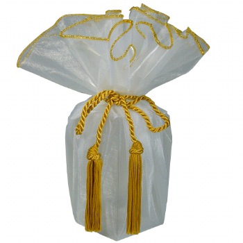 White Sheer Wrapper with Gold Edge w/ Tassel