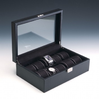 Black Leatherette Glass Top Watch Display Case