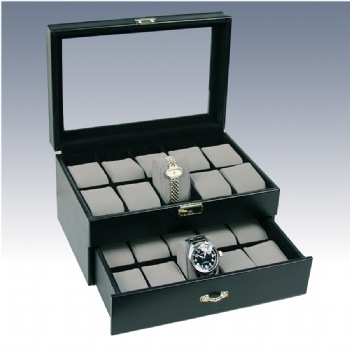 Black Leatherette Glass Top Watch Display Case